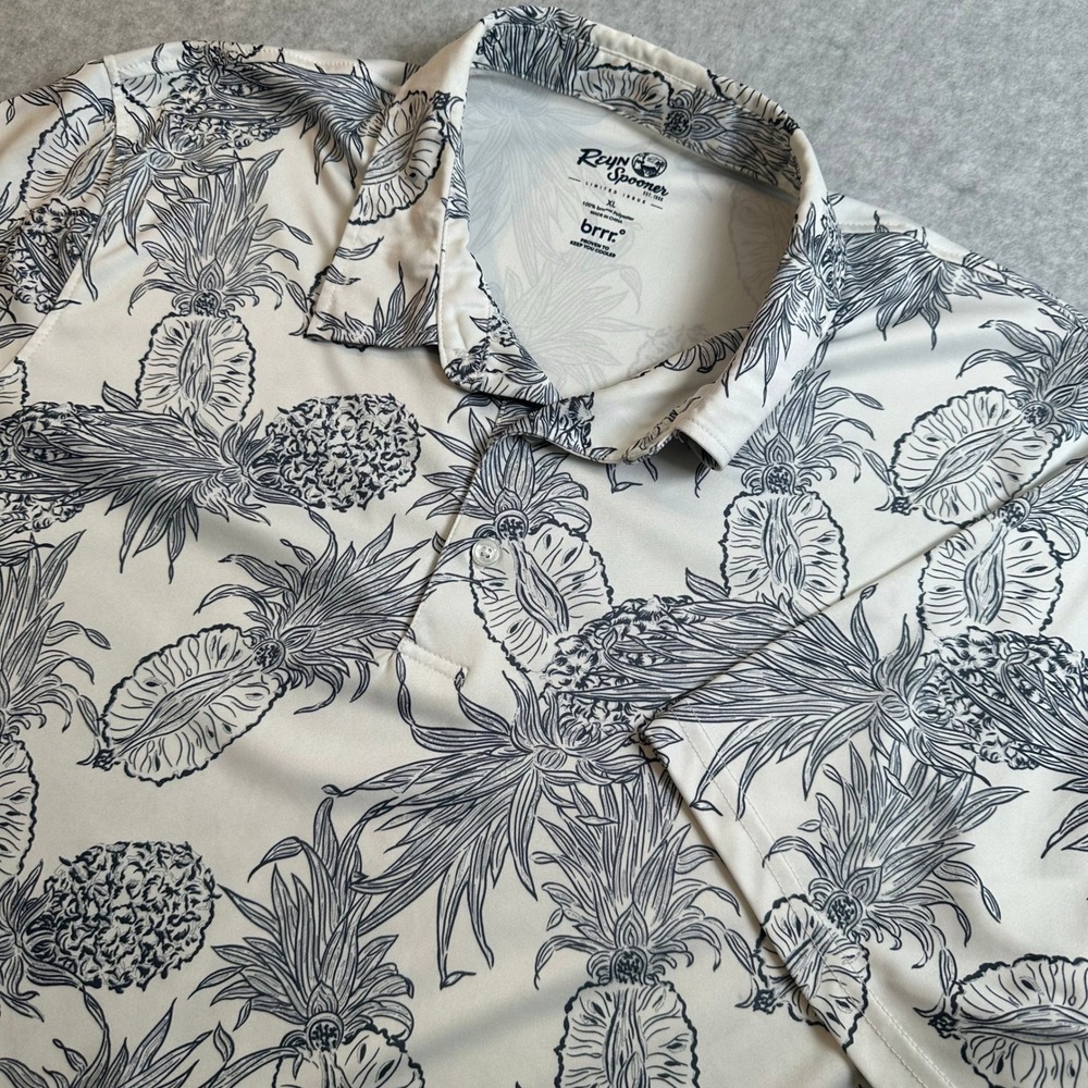 Reyn Spooner Limited Issue Mens XL Brrr Performance Polo Pineapple White Blue